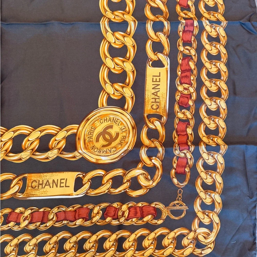 CHANEL Silk Scarf with Gold and Black Design - Picture 3 of 4